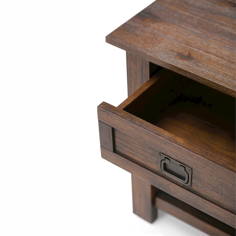 22 inch Solid Acacia Rustic End Table in Distressed Charcoal Brown (Set of 2). Picture 4