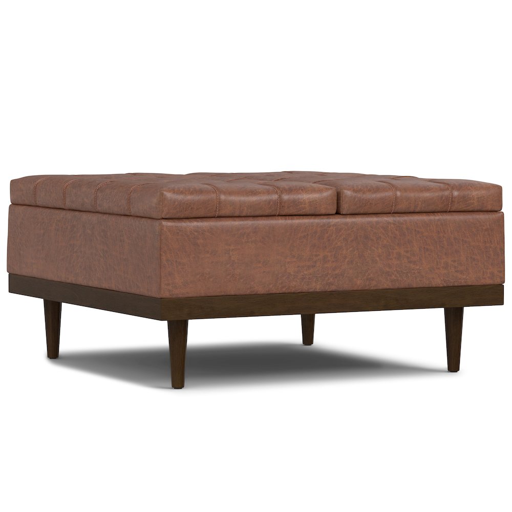 Mariah Lift Top Table Storage Ottoman in Distressed Saddle Brown. Picture 1