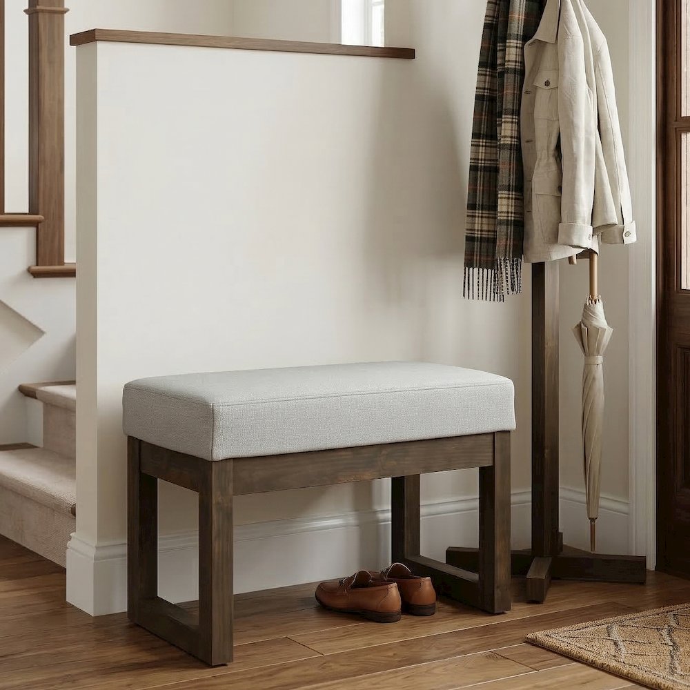 Milltown 27 inch Wide Solid Wood Contemporary Footstool Small Ottoman Bench. Picture 2