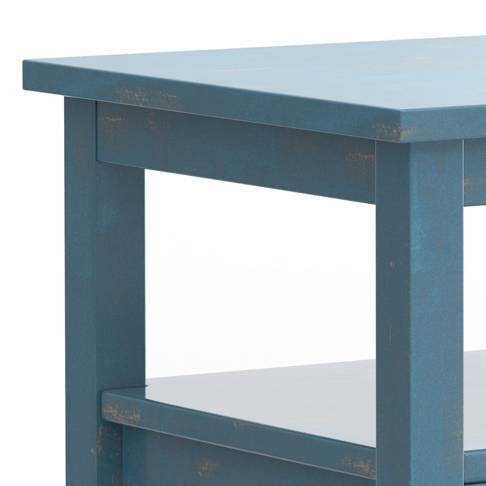 Solid Wood 20 inch Wide Transitional End Table in Distressed Coastal Blue. Picture 3