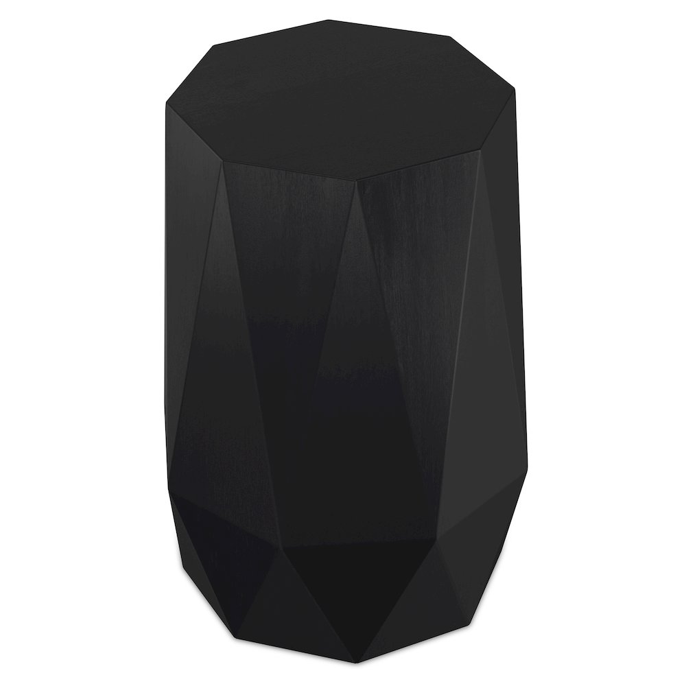 Solid Acacia Wood 15 Inch Wide Polygon Contemporary Side Table In Black. Picture 2