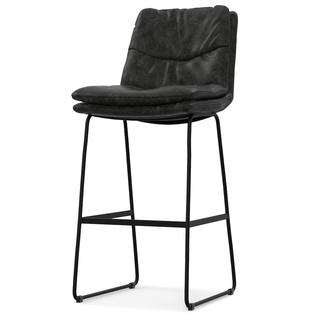 Modern Bar Stool (Set Of 2) In Distressed Charcoal Grey Vegan Faux Leather. Picture 2