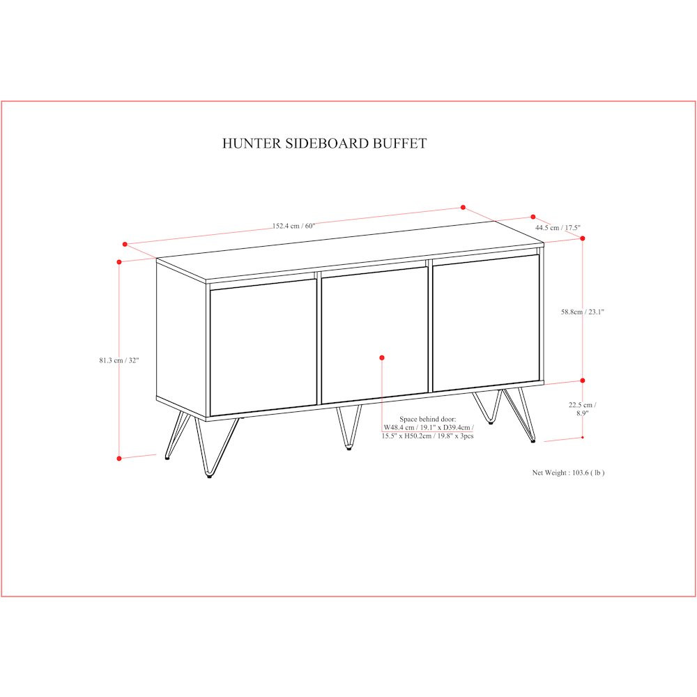 Hunter 3 Door Sideboard Buffet In Walnut Veneer. Picture 5