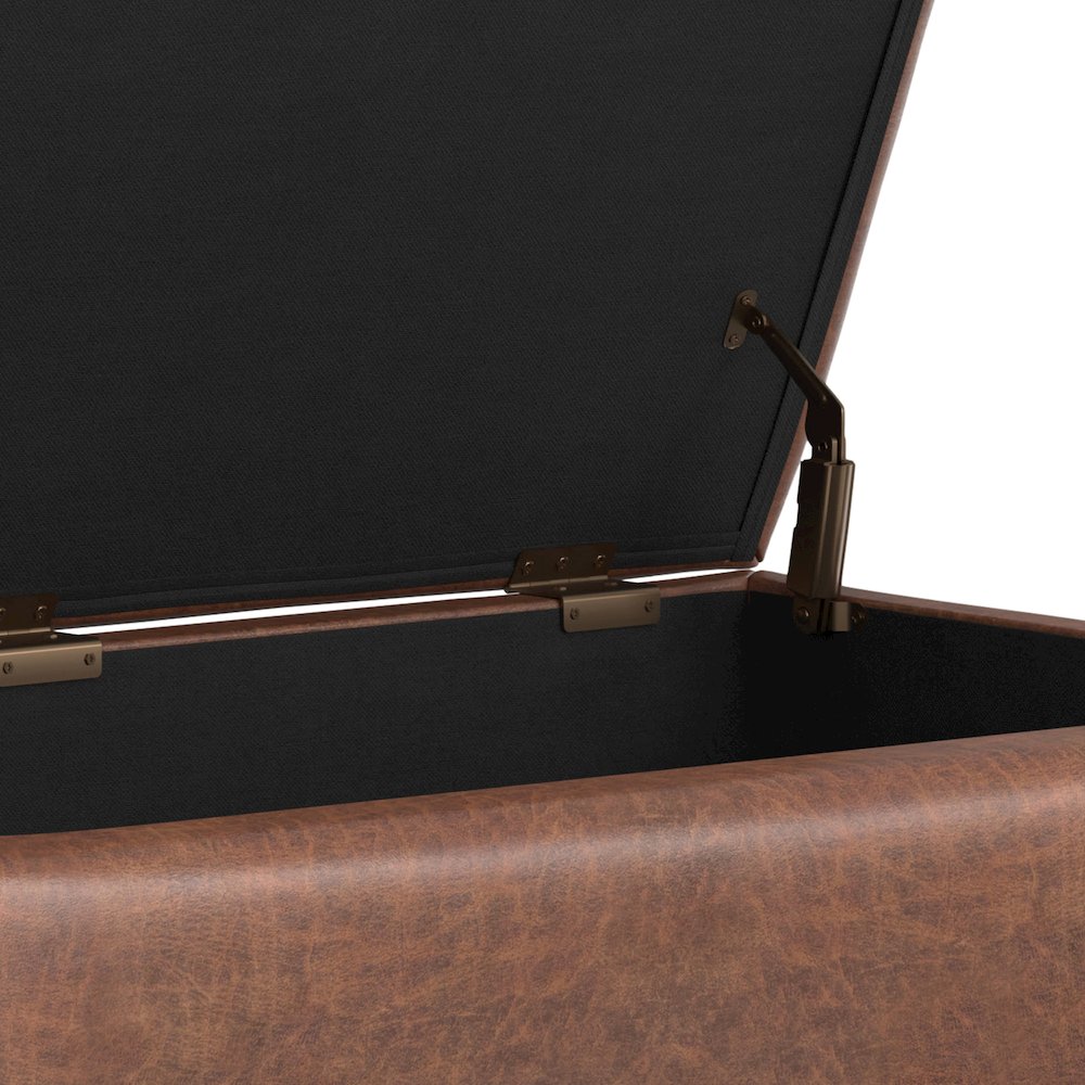 Coffee Table Ottoman In Distressed Saddle Brown Distressed Vegan Faux Leather. Picture 3