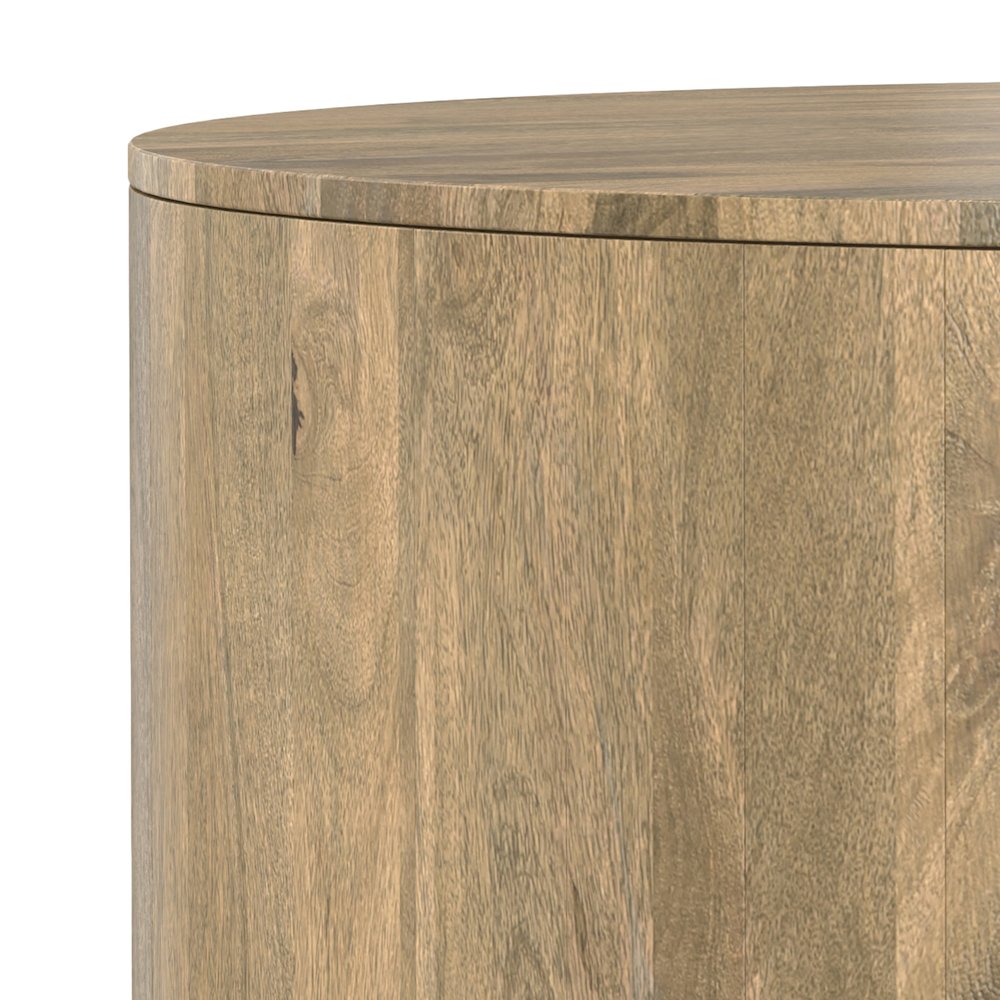 Solid Mango Wood 36 Inch Wide Round Contemporary Drum Coffee Table In Briarsmoke. Picture 3