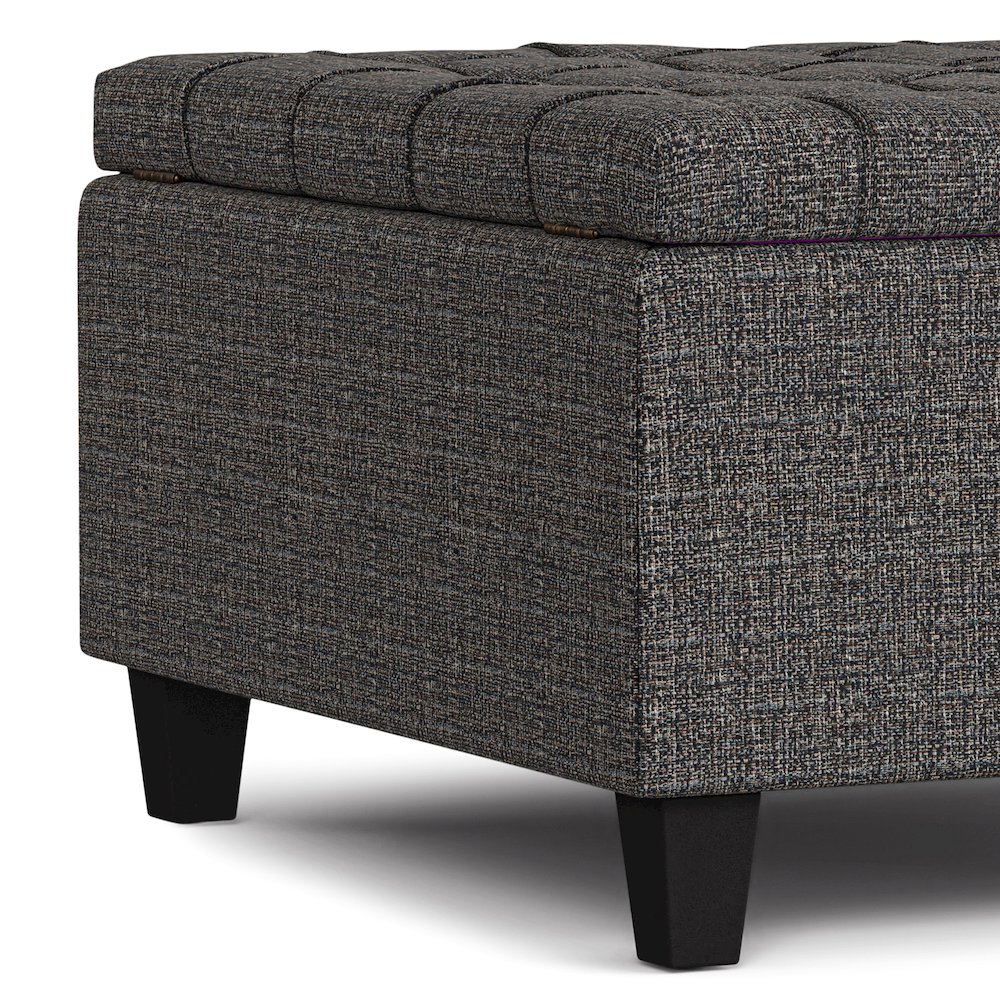 30 inch Wide Square Small Coffee Table Storage Ottoman in Ebony Tweed Polyester. Picture 4