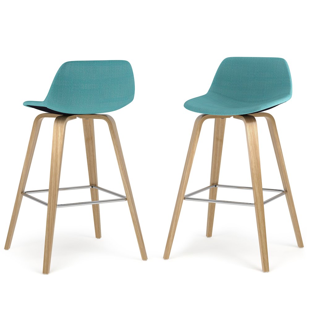 Counter Height Stool (Set Of 2) With Light Wood In Aqua Blue Polyester. Picture 1