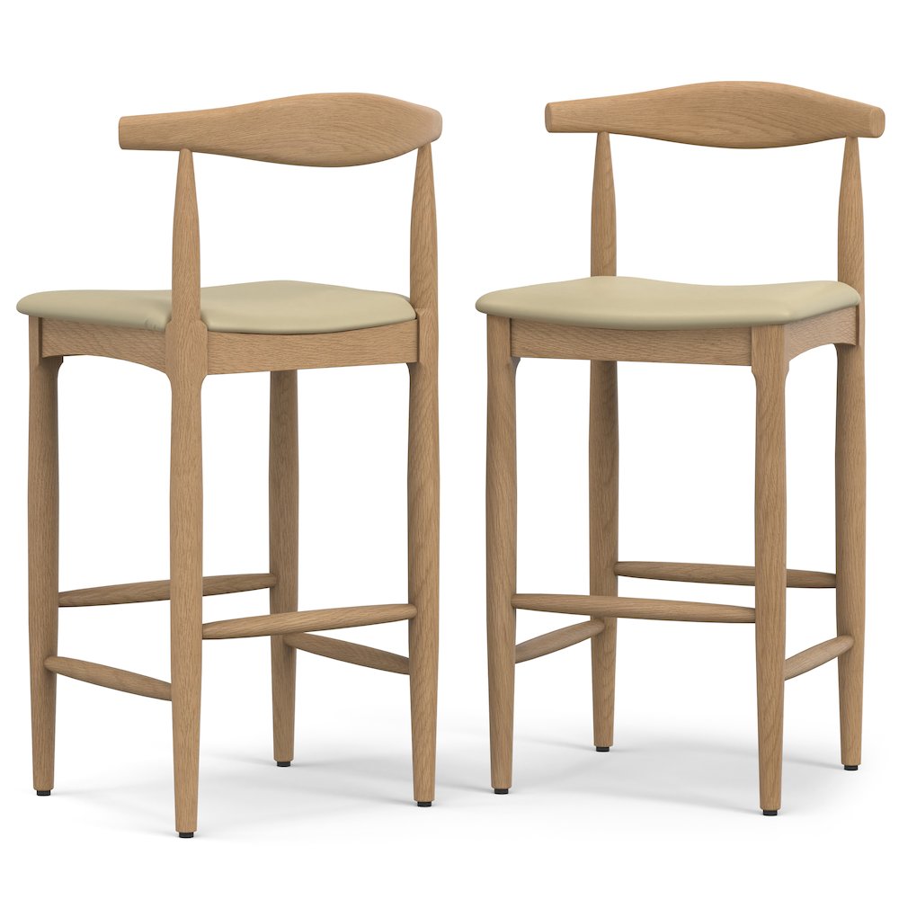 Molly Mid Century Modern Bar Stool in Natural Faux Leather, Fully Assembled. Picture 1