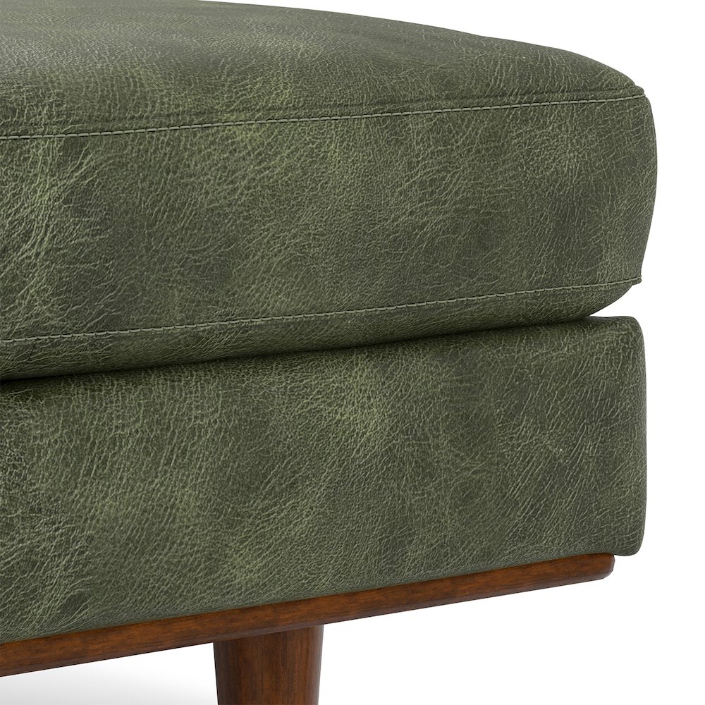 33 Inch Wide Mid-Century Modern Table Ottoman In Moss Green Genuine Leather. Picture 3