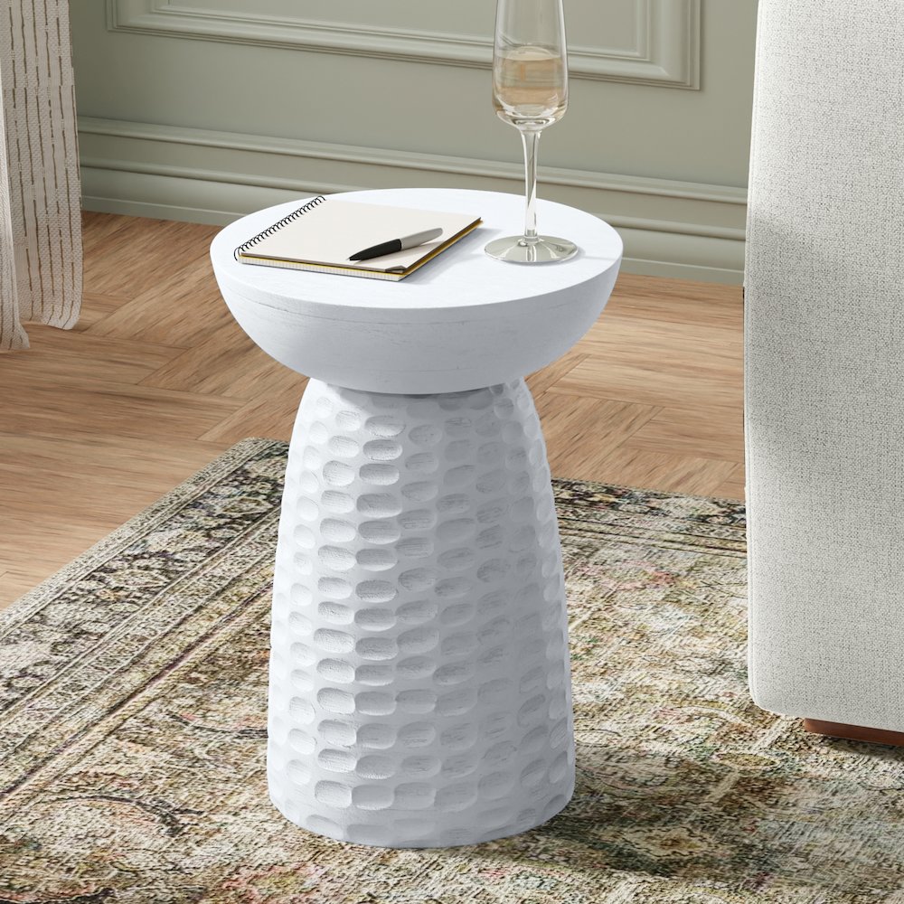 Boyd 13 inch Wide Solid Wood Contemporary Accent Table in White, Assembled. Picture 7