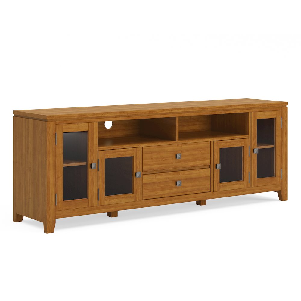 72 Inch Wide Tv Media Stand In Light Golden Brown For Tvs Up To 80 Inches. Picture 1