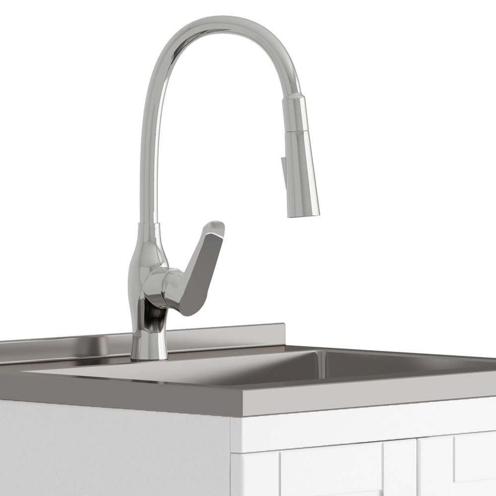 24 Inch Laundry Cabinet With Pull-Out Faucet And Stainless Steel Sink In White. Picture 4