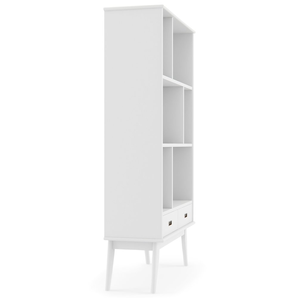 Draper Solid Hardwood Mid Century Wide Bookcase And Storage Unit In White. Picture 4