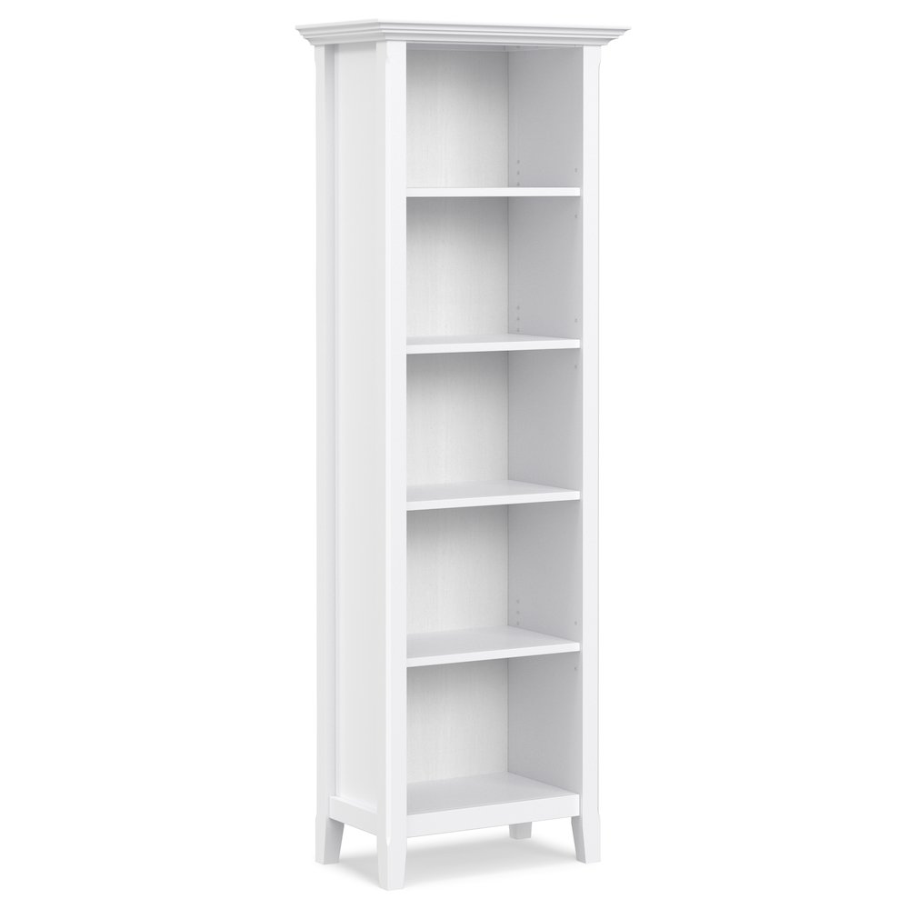Amherst 24 inch Wide Solid Wood Transitional 5 Shelf Bookcase in White. Picture 1