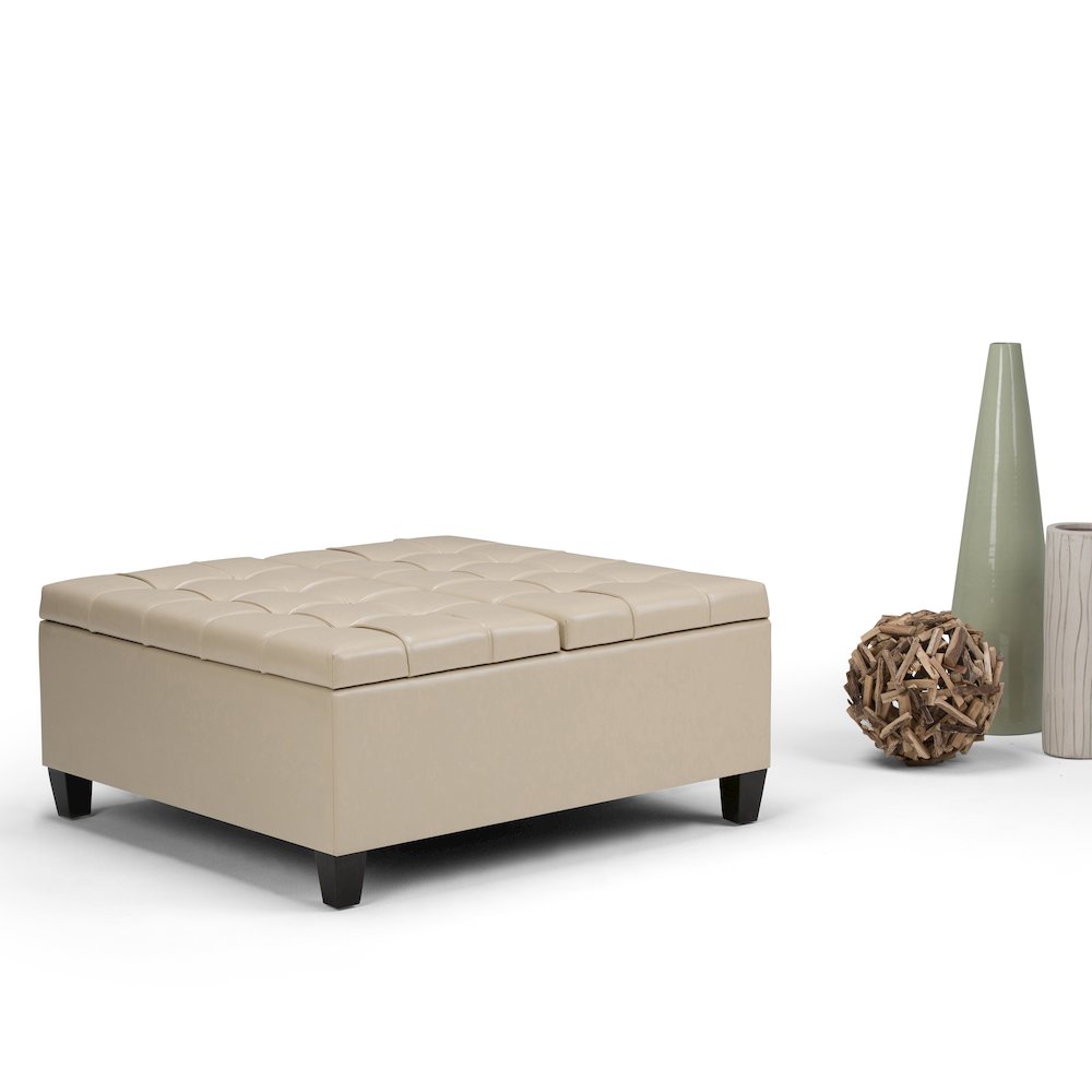 Harrison Coffee Table Storage Ottoman In Satin Cream Vegan Faux Leather. Picture 5