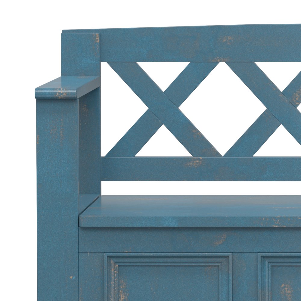 48 inch Wide Solid Wood Transitional Entryway Bench in Distressed Coastal Blue. Picture 5