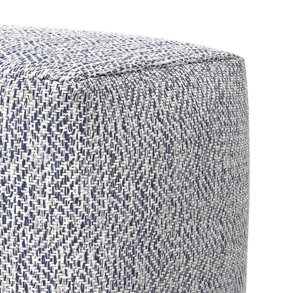 Nate 18 inch Wide Boho Square Pouf in Denim Mélange Cotton. Picture 3