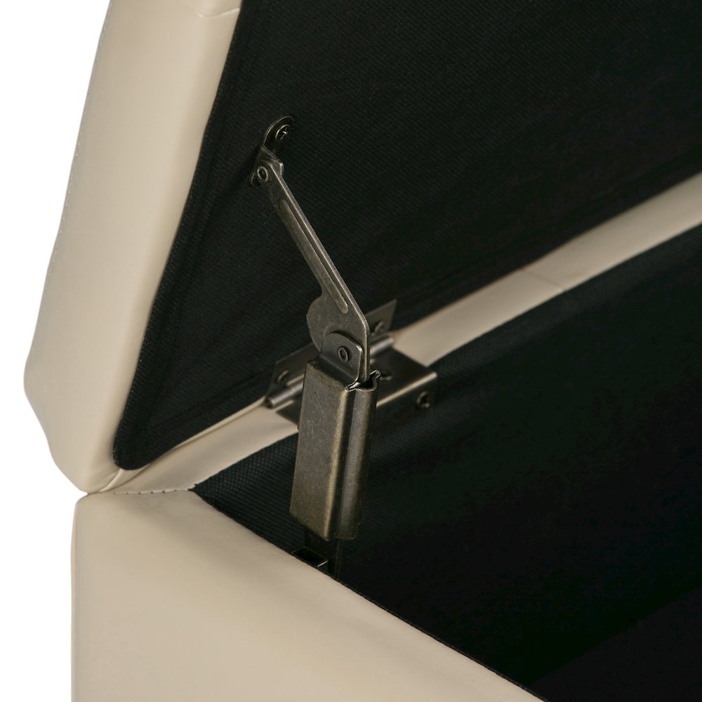 Dover Square Coffee Table Storage Ottoman In Satin Cream Vegan Faux Leather. Picture 2