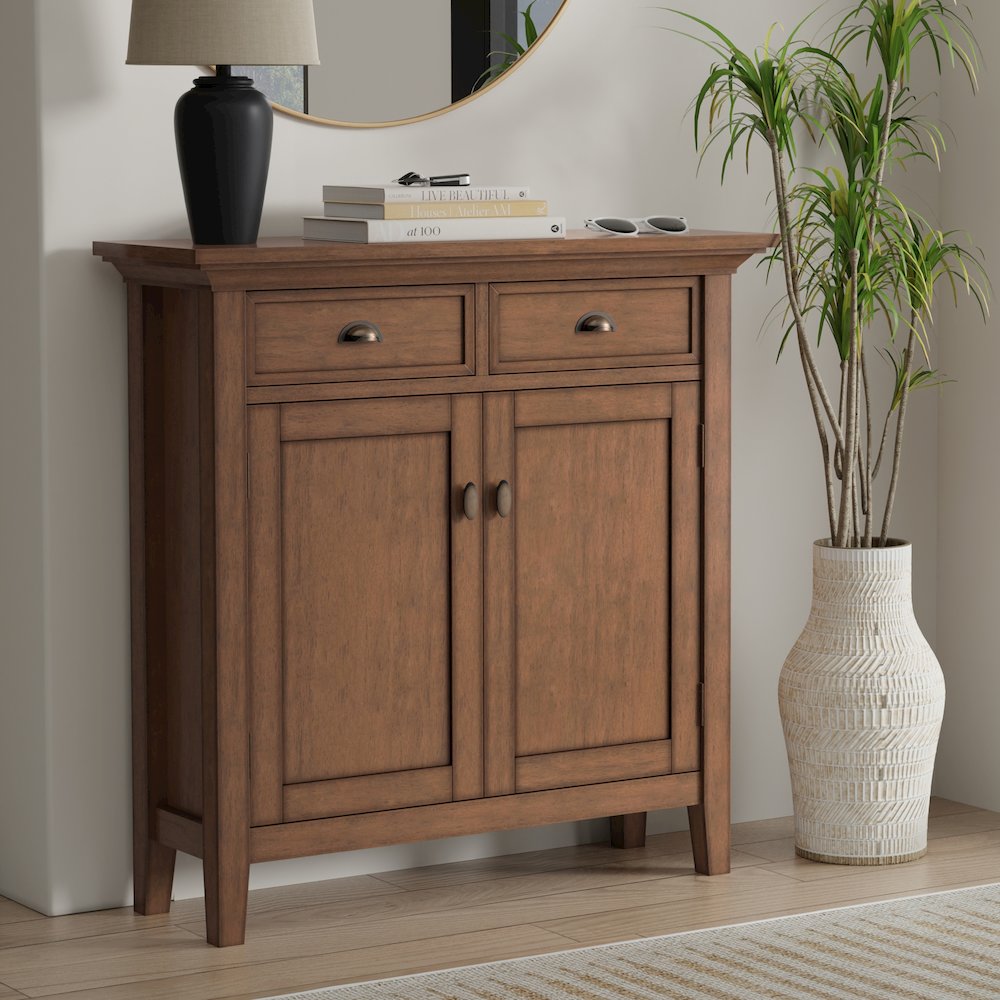 36 inch Wide Transitional Entryway Storage Cabinet in Rustic Natural Aged Brown. Picture 7