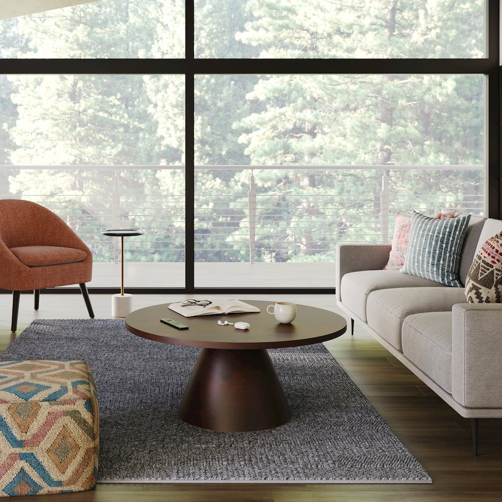 Winnie Solid Acacia Wood Round Coffee Table In Walnut. Picture 5