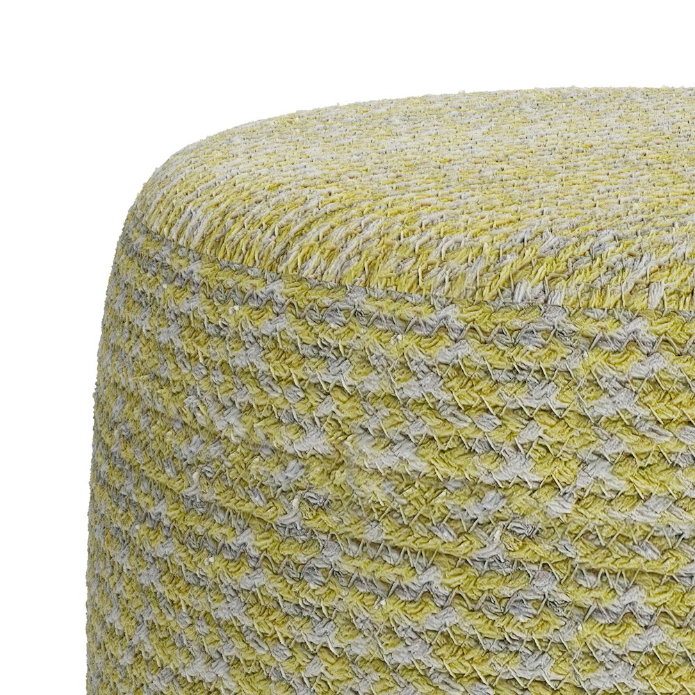 Bayley Transitional Round Braided Pouf In Muted Yellow And Natural Cotton. Picture 2
