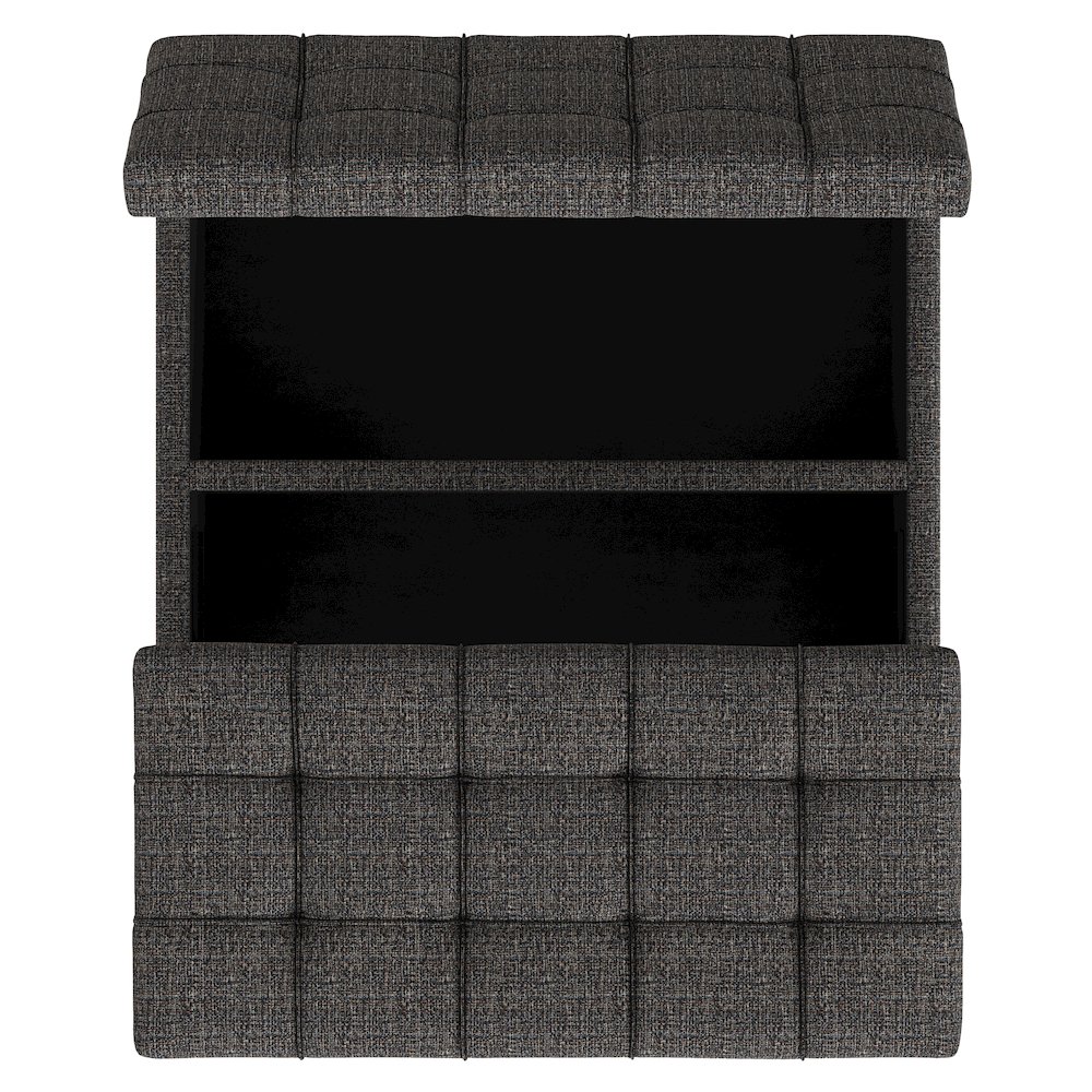 30 inch Wide Square Small Coffee Table Storage Ottoman in Ebony Tweed Polyester. Picture 3