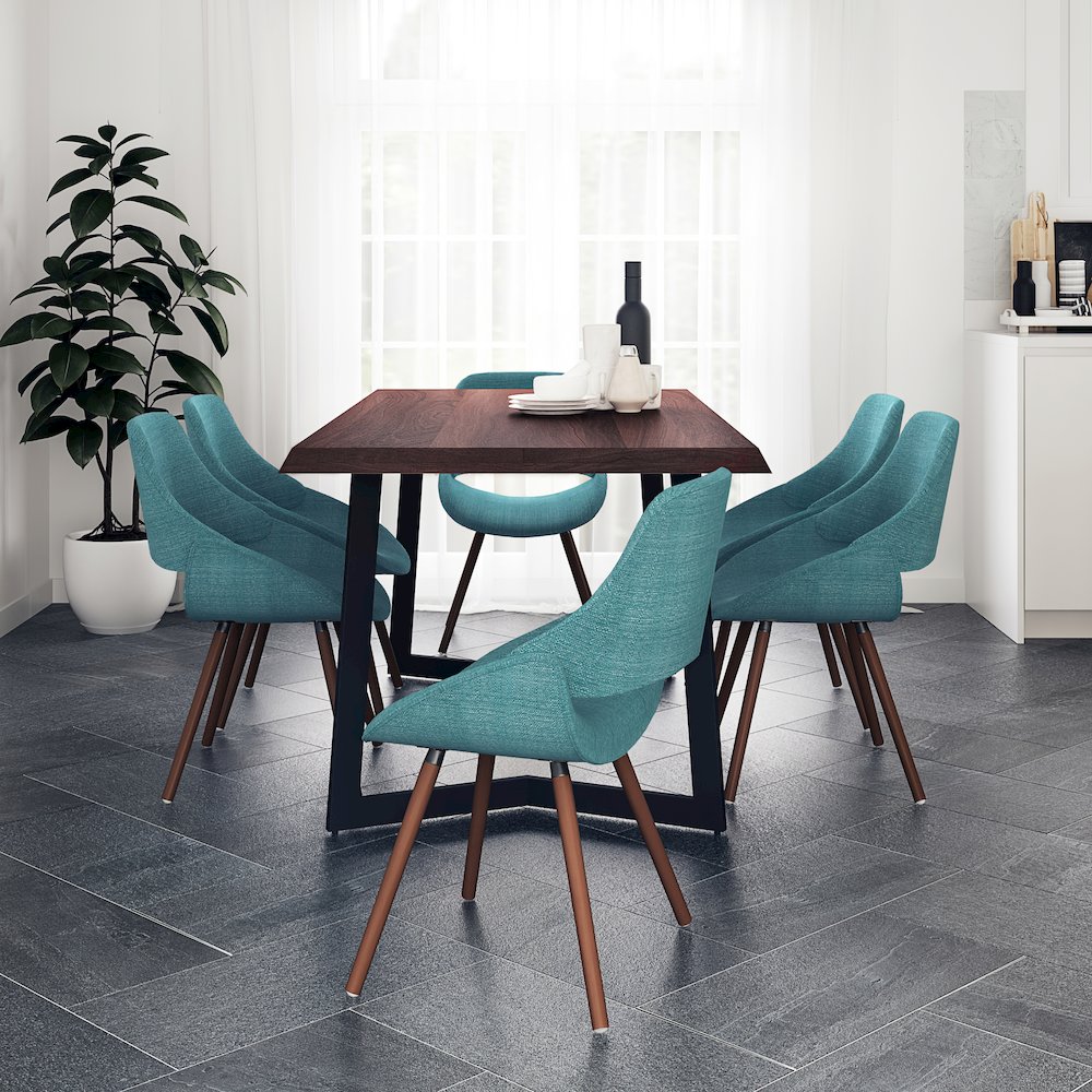 Malden Solid Mango Wood 7 Piece Dining Set In Turquoise Blue. Picture 5