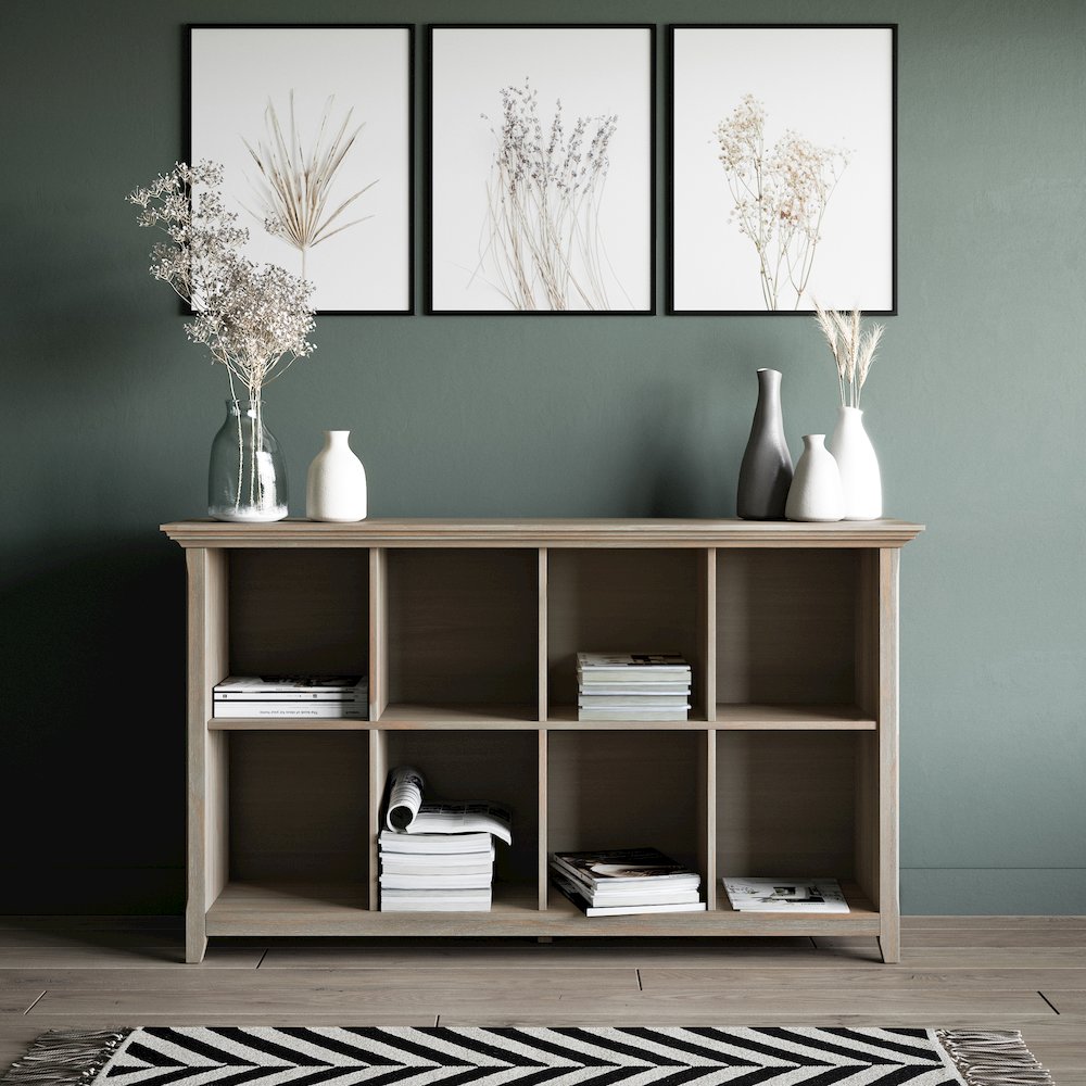 Amherst Solid Wood 8 Cube Storage Sofa Table In Distressed Grey. Picture 5