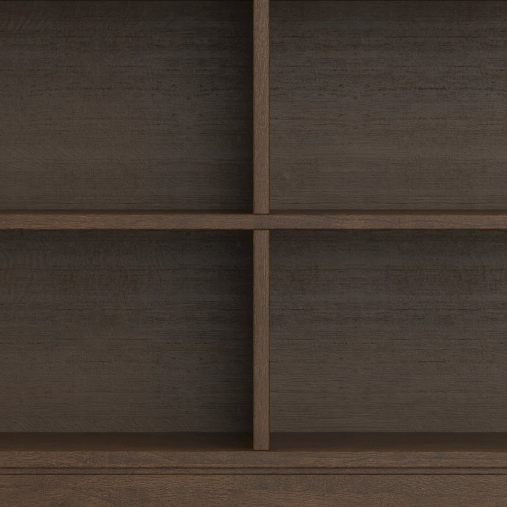 30 inch x 64 inch Solid Wood Mid Century 4-Shelf Low Bookcase in Walnut Brown. Picture 3