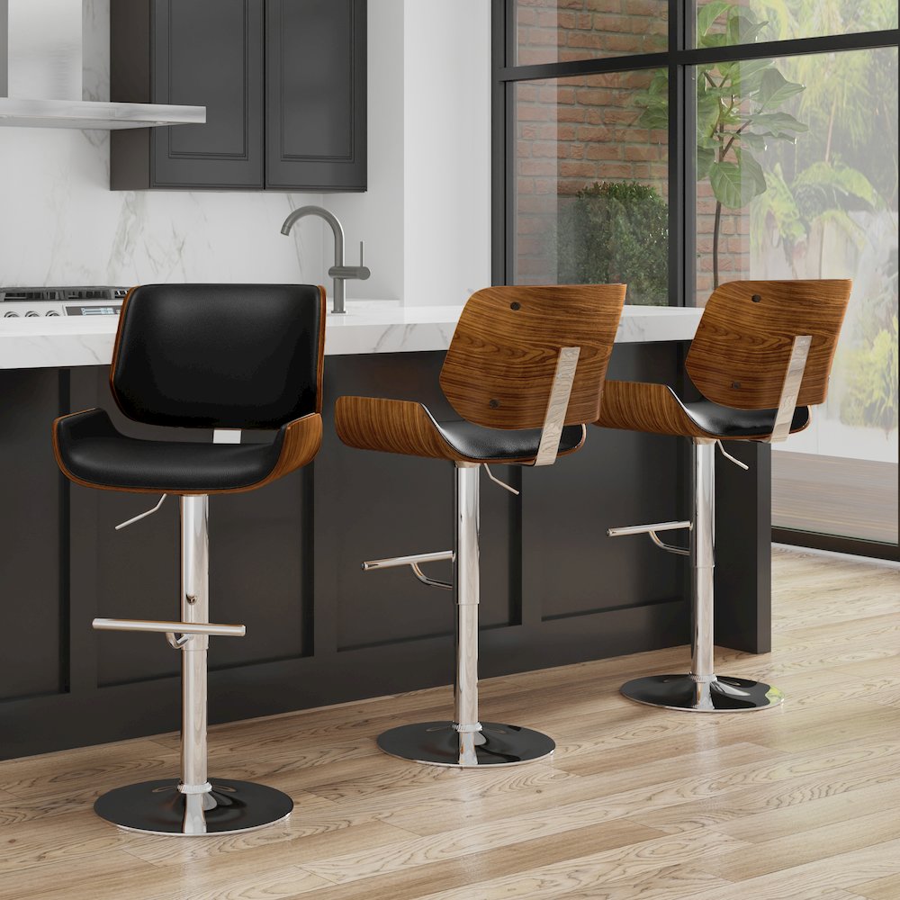Dixie Adjustable Swivel Bar Stool In Black Vegan Faux Leather. Picture 5