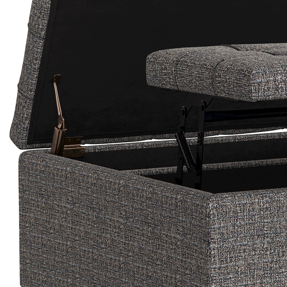 30 inch Wide Square Small Coffee Table Storage Ottoman in Ebony Tweed Polyester. Picture 5