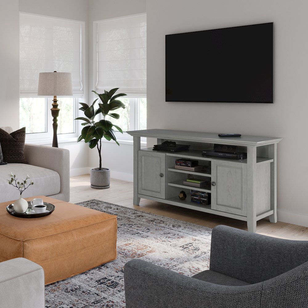 Amherst Solid Wood Tv Media Stand In Fog Grey For Tvs Up To 60 Inches. Picture 5