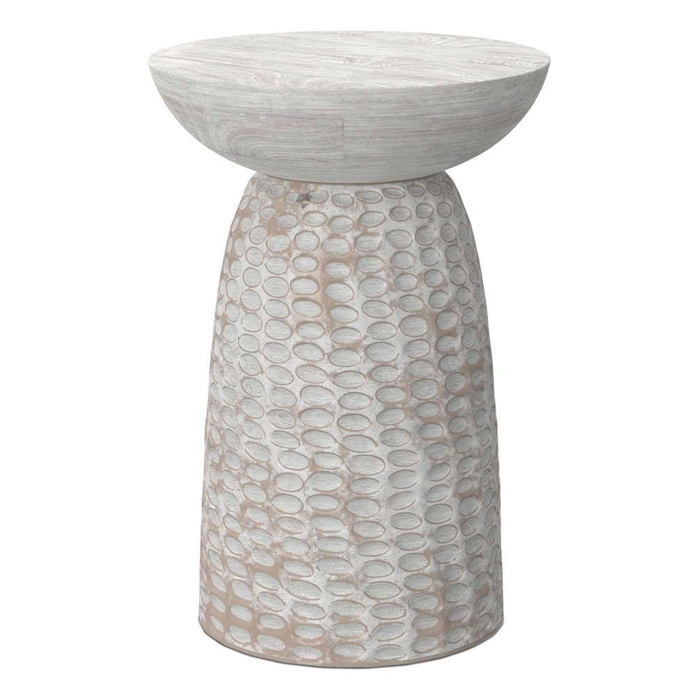 Boyd 16 inch Wide Solid Mango Contemporary Tall Accent Table in White Wash. Picture 1
