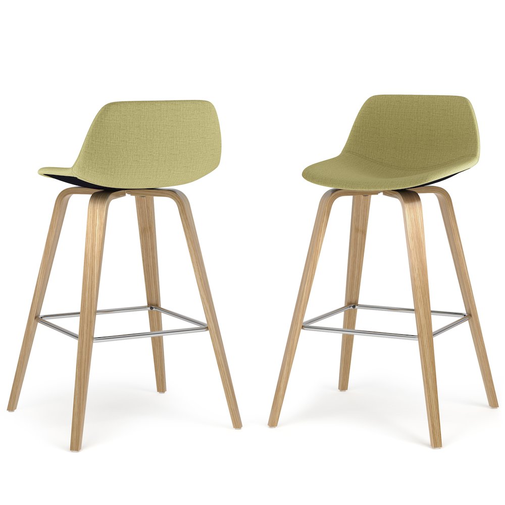 Counter Height Stool (Set Of 2) With Light Wood In Acid Green Linen Look Fabric. Picture 1