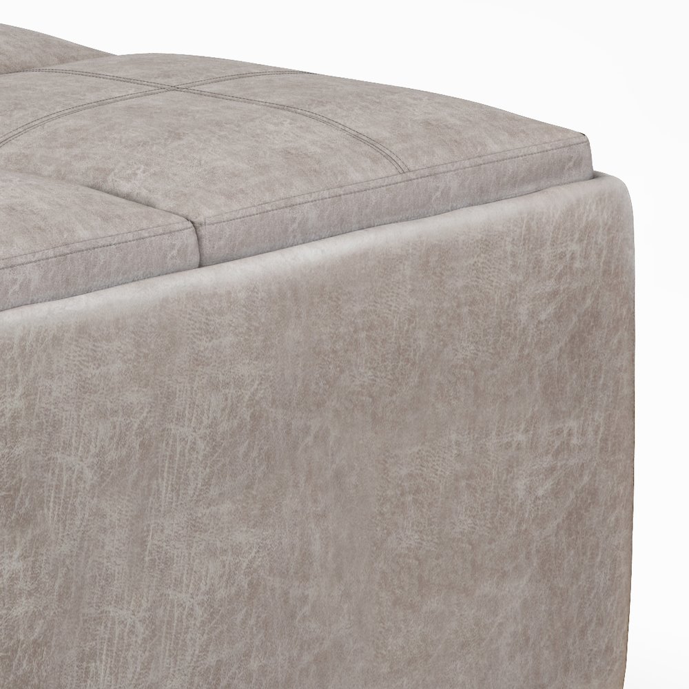 Square Coffee Table Storage Ottoman In Distressed Grey Taupe Vegan Faux Leather. Picture 3