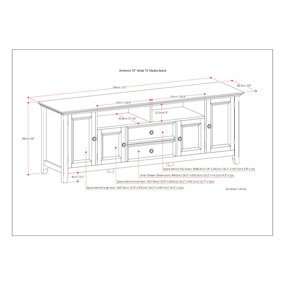 72 Inch Wide Tv Media Stand In Fog Grey For Tvs Up To 80 Inches. Picture 6