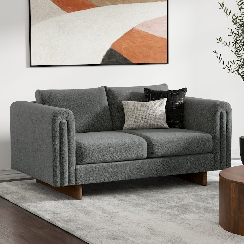 61 Wide Contemporary Loveseat Sofa in Dark Grey Tightly Woven Performance Fabric. Picture 6