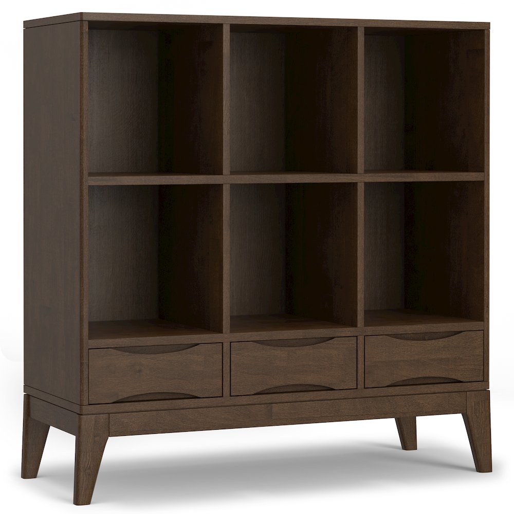 Harper SOLID HARDWOOD Low 6 Cube Storage with Drawers in Walnut Brown. Picture 1
