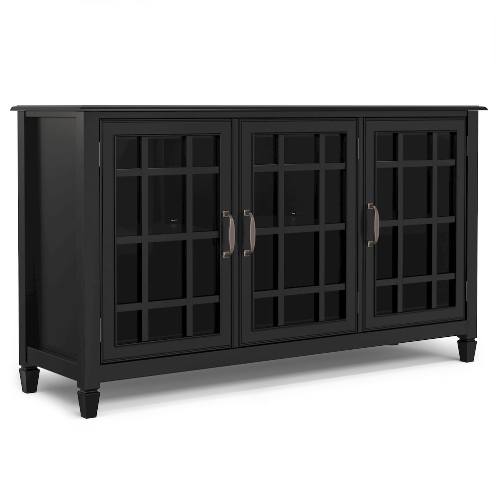 Solid Wood 60 Inch Wide Traditional Wide Storage Cabinet Buffet In Black. Picture 1