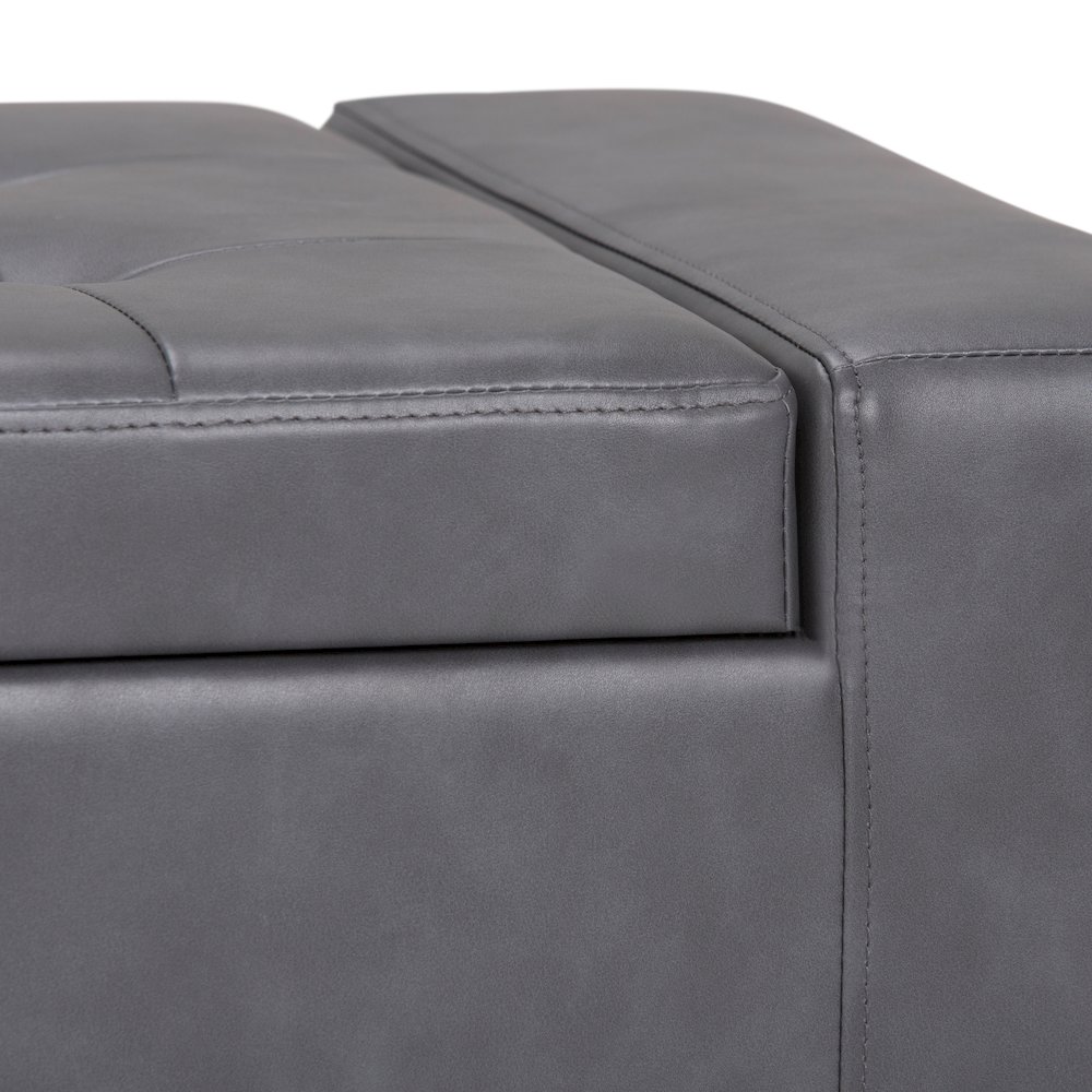 Laredo Large Storage Ottoman In Stone Grey Vegan Faux Leather. Picture 2