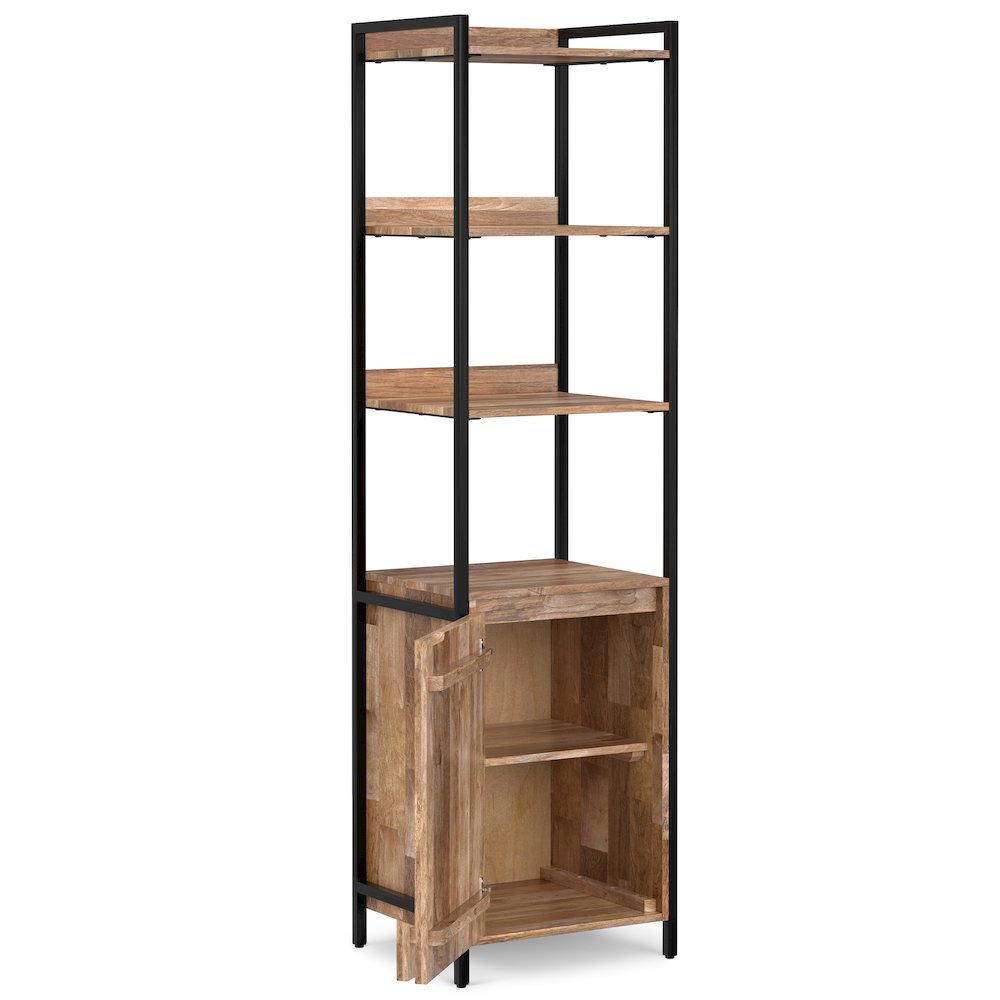 Kelsey SOLID MANGO WOOD Narrow Bookshelf with Cabinet in Natural. Picture 6