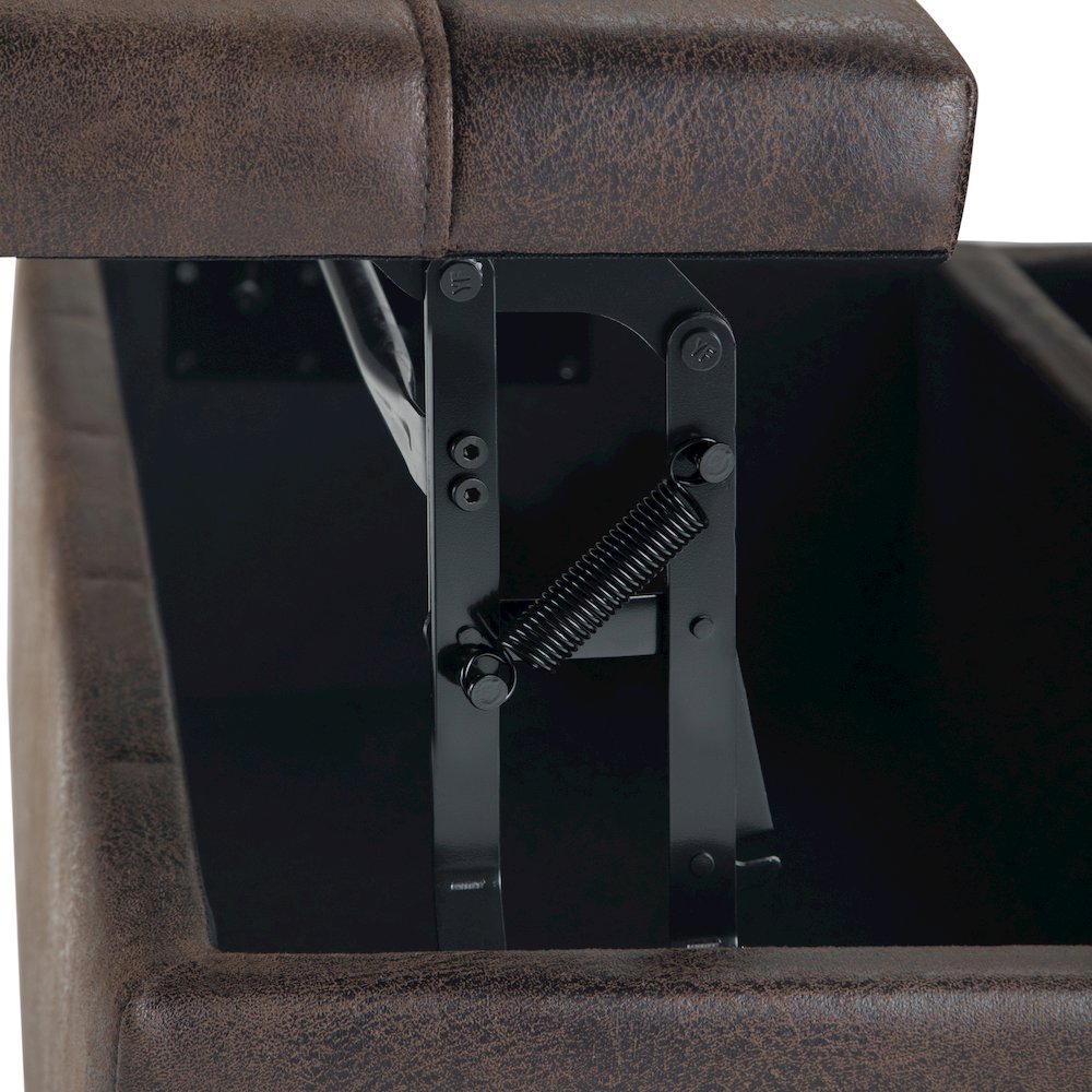 Harrison Coffee Table Storage Ottoman In Distressed Brown Vegan Faux Leather. Picture 4