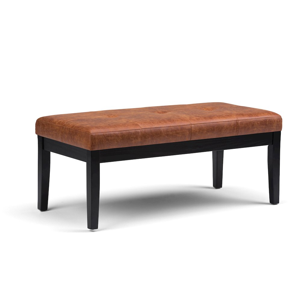 Lacey Solid Wood Tufted Ottoman Bench In Distressed Saddle Brown. Picture 1