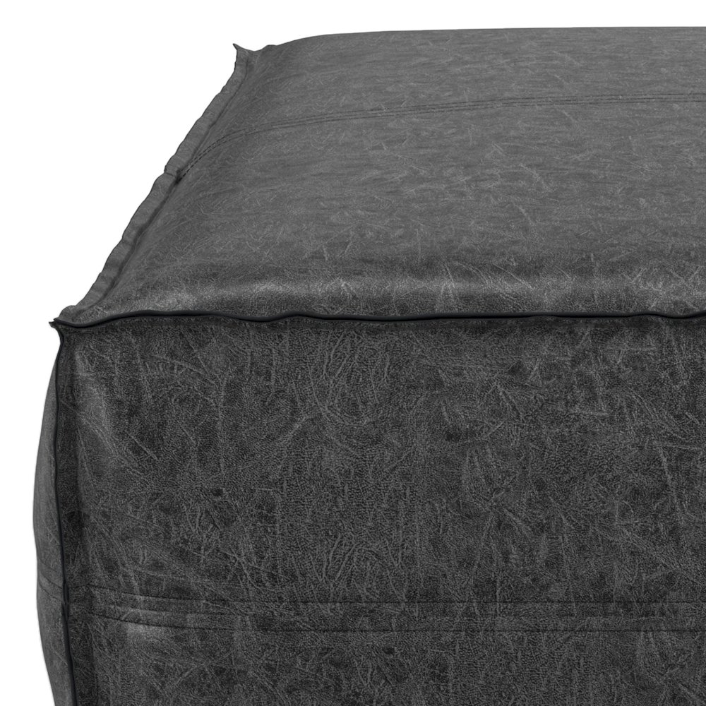 Brody Extra Large Coffee Table Pouf In Distressed Black Vegan Faux Leather. Picture 4