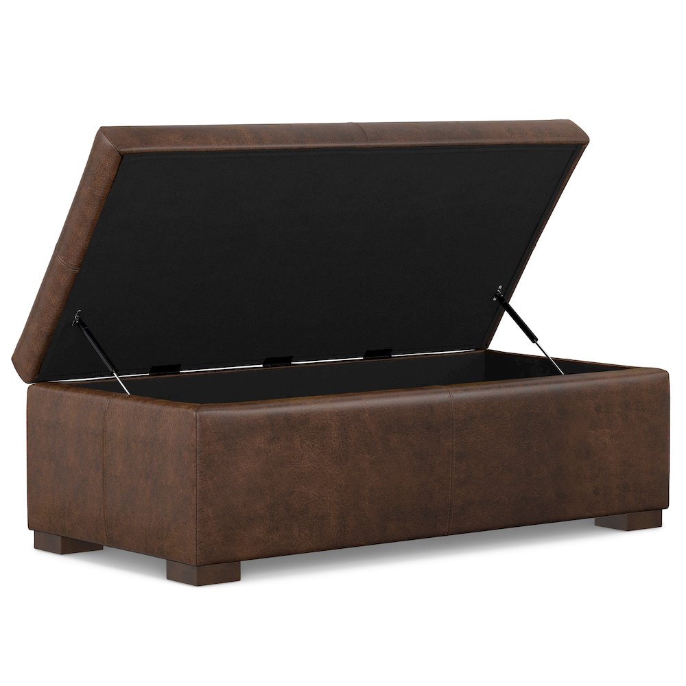 Gabbie Rectangular Storage Ottoman in Distressed Chestnut Brown. Picture 6