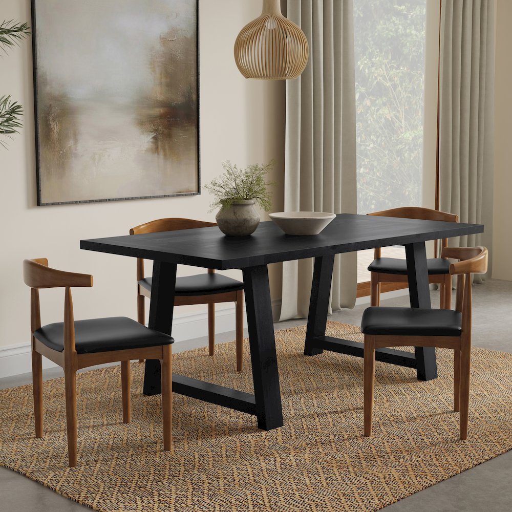 Whitley 72 inch Wide Solid Mango Farmhouse Dining Table in Black. Picture 2