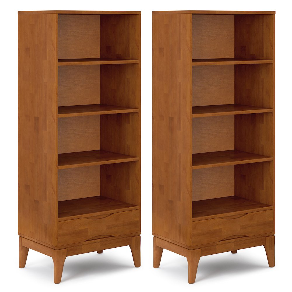 Harper 24 Inch Solid Wood 4 Shelf Bookcase In Teak Brown (Set Of 2). Picture 1