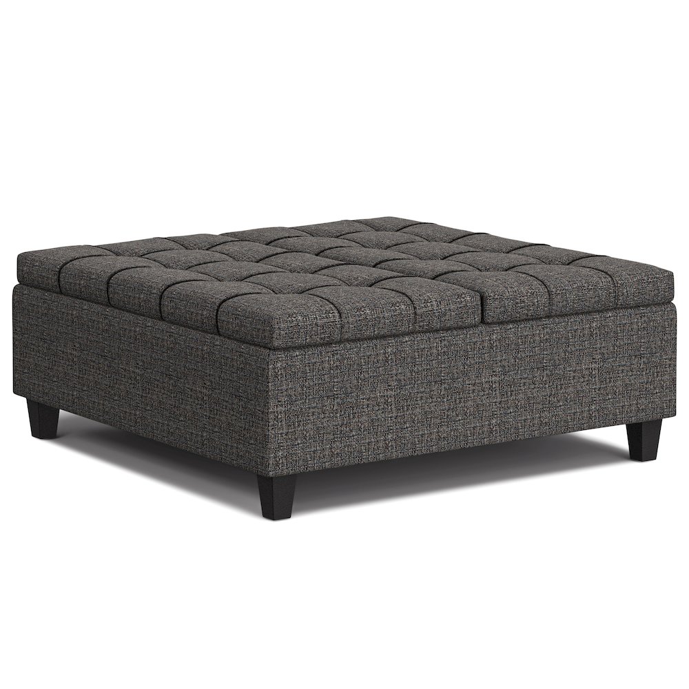 40 inch Wide Square Large Coffee Table Storage Ottoman in Ebony Polyester Tweed. Picture 2