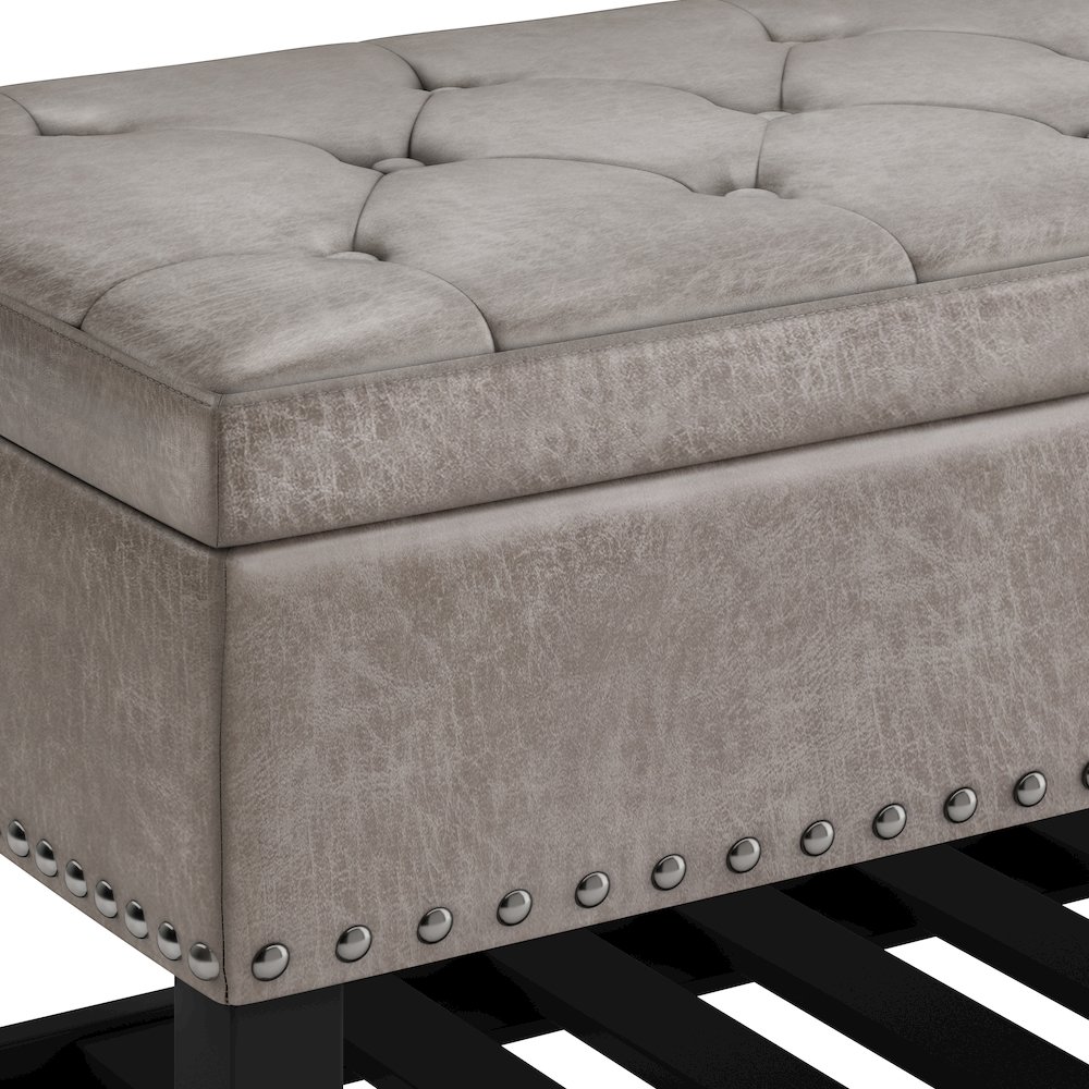 Lomond Solid Wood Storage Ottoman Bench In Distressed Grey Taupe. Picture 2