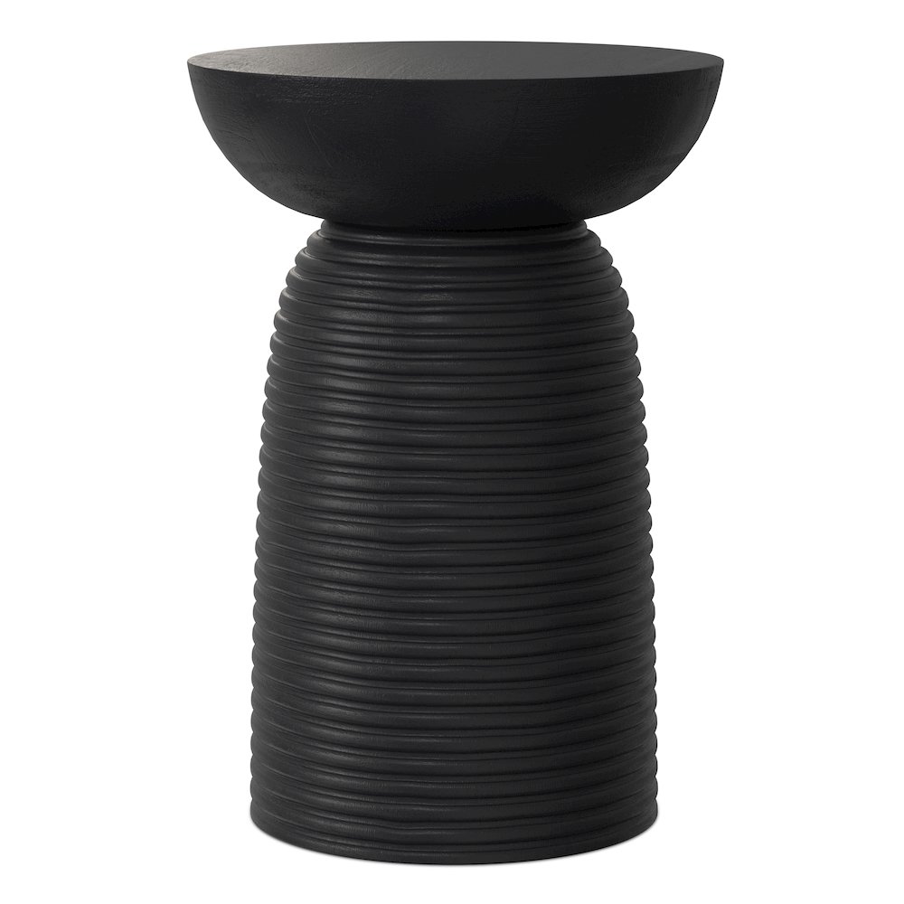 Boyd 13 inch Wide Solid Mango Contemporary Ribbed Accent Table in Black. Picture 3